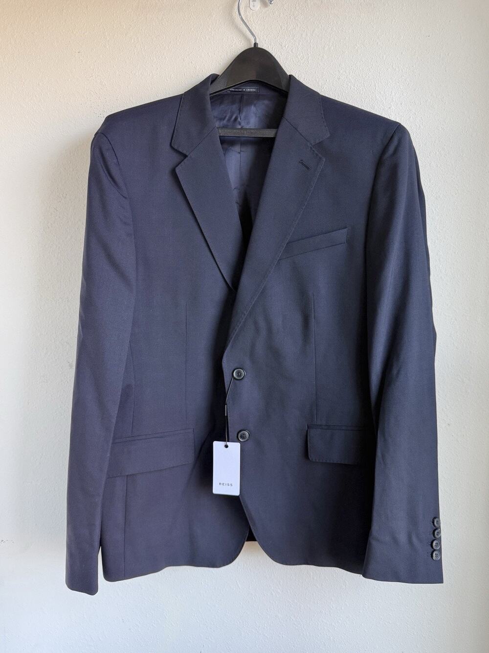 Reiss Blazer Men's 44R Navy Wool Blend Single Breasted New